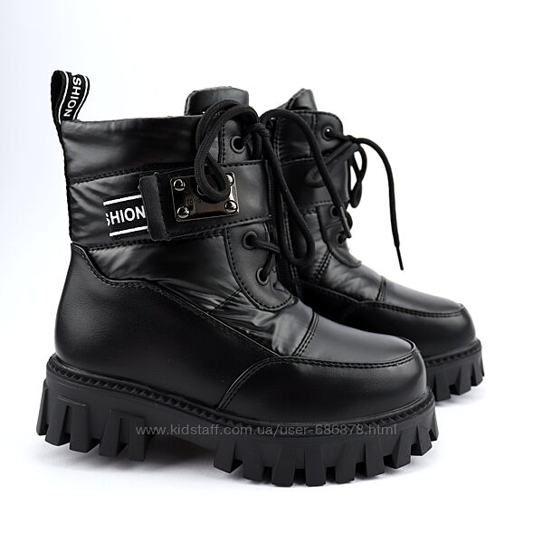 Чорні зимові черевики для дівчинки на овчині тм Том. м