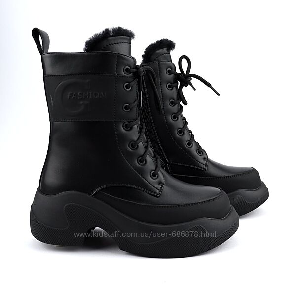 Шкіряні черевики для дівчинки чорні на цегейці тм Bi&Ki