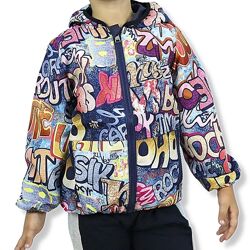 Дитяча куртка вітровка для дівчинки Графіті з капюшоном тм Одягайко
