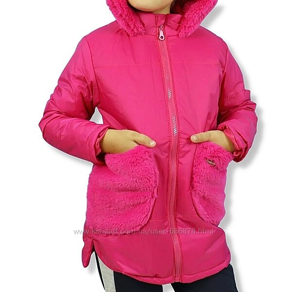 Дитяча куртка на флісі для дівчинки з хутряними кишенями малинова тм Одягайко