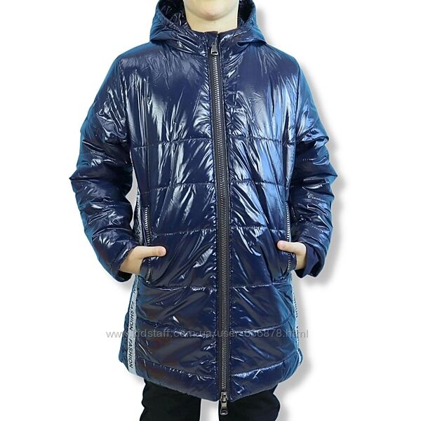 Дитяча куртка демісезонна для дівчинки подовжена синя тм Одягайко