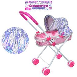 Коляска M 5091 UA  для куклы, классика, 42-24,5-54всм, паетки, металл, в пакете, 26-60-10см