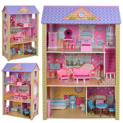  Игровой деревянный трехэтажный домик для кукол MD 2009