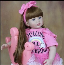 Велика вінілова лялька ручної роботи в сукні Reborn Baby Doll з довгим спра