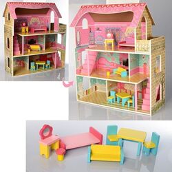 Домик игрушка 2203 деревянный с мебелью для кукол аналог KidKraft