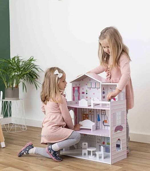 Великий іграшковий деревяний ляльковий будинок Freeon рожевий