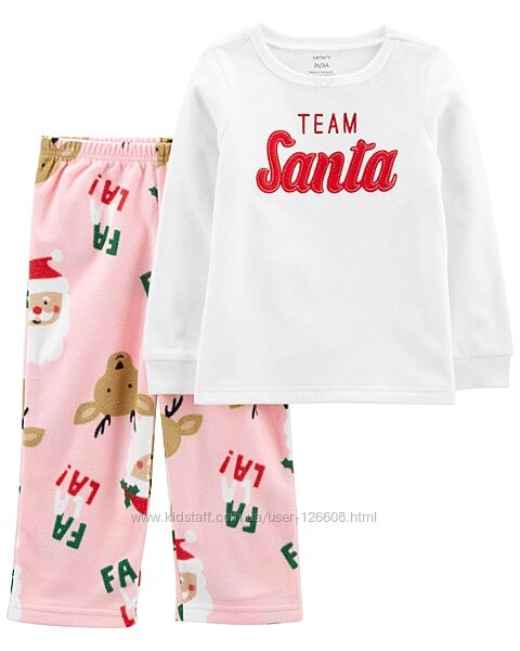 3т,4т,5т. Пижама Санта флисовая новогодняя Carters, теплая пижама Картерс. 