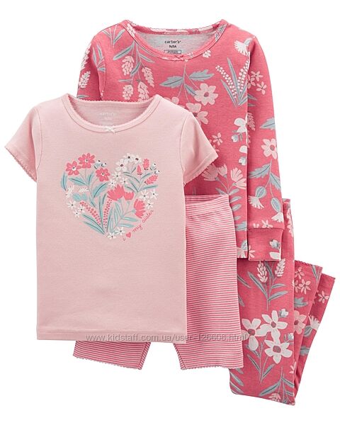 2т,3т,4т,5т. Пижамы Цветы Carters из хлопка в комплекте. Наличие.