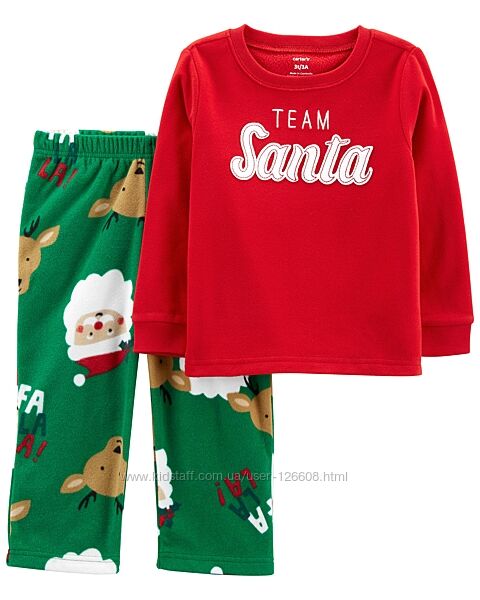 4т,5т. Пижама Санта флисовая новогодняя Carters, теплая пижама Картерс.