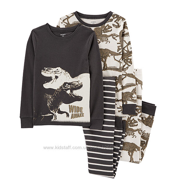 6л,8л,10л. Пижамы из хлопка Carters Дино, пижама картерс в наборе.