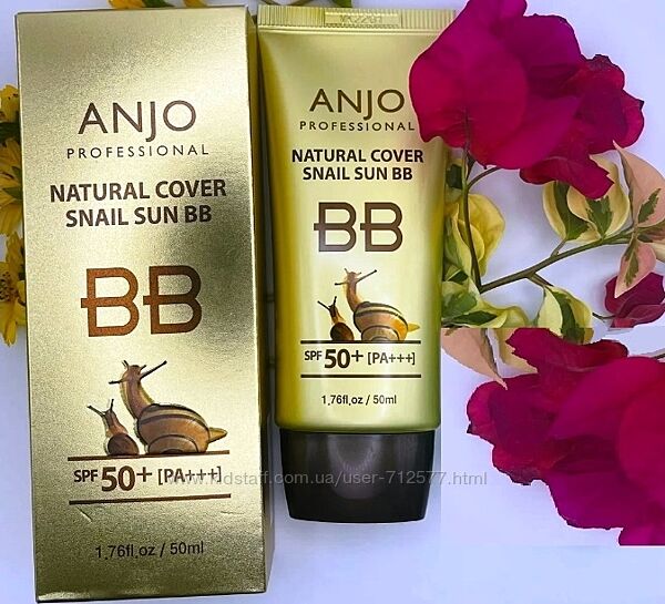 Anjo Natural Cover Snail Sun BB Cream SPF50PA 50ml улиточный BB крем 