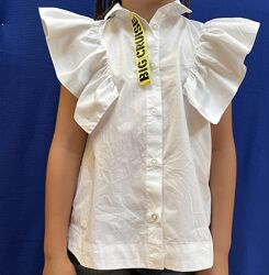 Біла блузк для дівчинки до 1вересня та романтична у великий яскравий горох