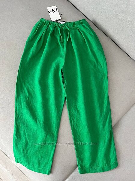 Льняні кюлоти зелені Zara 11-12/152 ідеал, кілька разів в носці