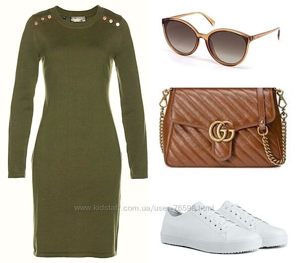 Платье-футляр вязаное трикотажное хаки