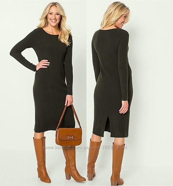 Платье вязаное трикотажное хаки миди