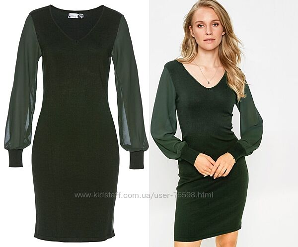 Платье трикотажное вязаное вискозное с шифоновыми рукавами