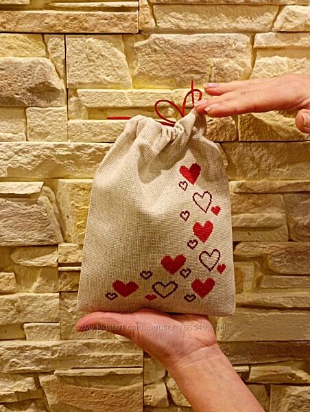Еко-торбинка з вишивкою ручної роботи День св. Валентина, подарунок до свят