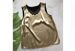 Шикарная блуза топ, золотисто черного цвета, с вышивкой Nancy collection. L