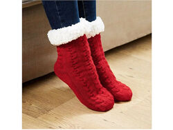 Теплющие, на меху, антискользящие носки Huggle Slipper Socks.  35/38
