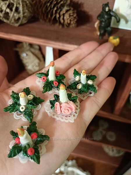 Миниатюрные вазоны горшки с цветами для кукол подсвечник свечка