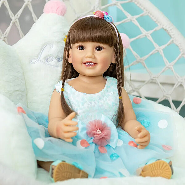 Велика реалістична лялька Реборн Reborn 55 см, гарна доросла дівчинка з вініл силіконовим тілом та довгим волоссям, як жива