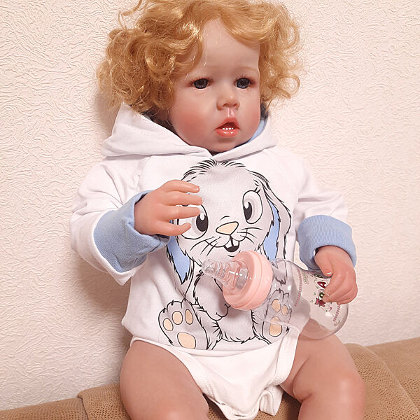 Велика лялька Реборн Ліам 58 см, реалістичний м&acuteяконабивний малюк Reborn з волоссям, пупс схожий на живу дитину
