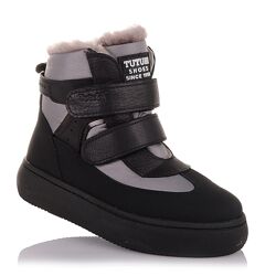 Зимові черевики на двох липучках в чорно-сірому кольорі для дівчат 31,32,34 р. 11.4.426