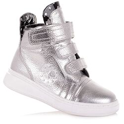 Демісезонні шкіряні черевики сріблястого кольору для дівчат 21 р. 11.3.371