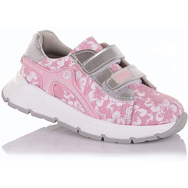 Рожеві кросівки з нубука із квітковим принтом для дівчат 21-25 р. 11.2.491