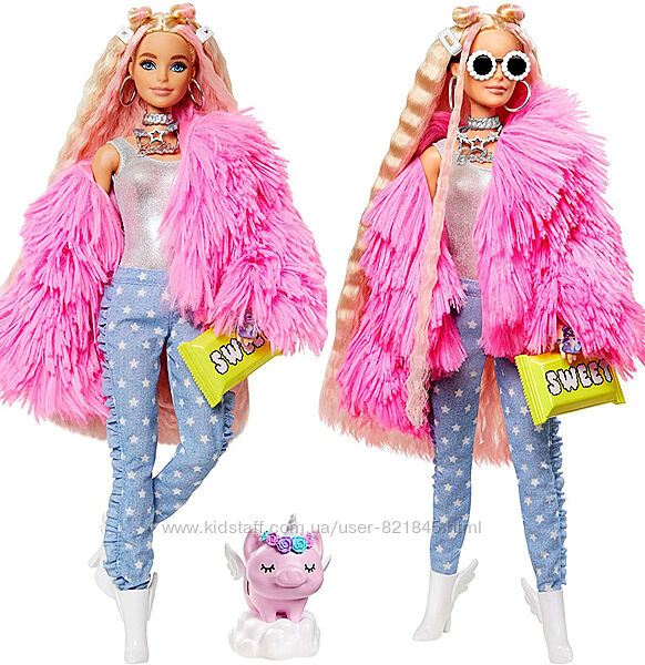 Лялька barbie extra doll / лялька barbie extra у рожевому пухнастому жакеті