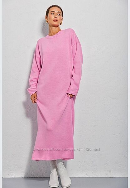 Акція Нове довге тепле вязане плаття рожеве 
