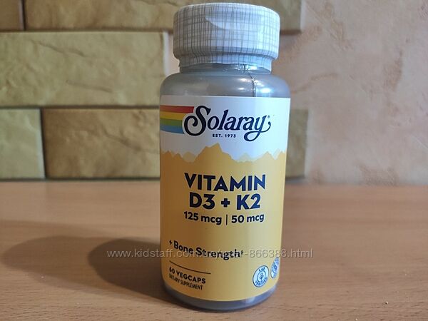 Solaray, Витамины D3 И K2, Без Сои, 125 Мкг 5000 МЕ, 60 Капсул