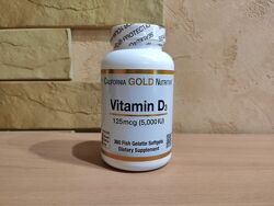 California Gold Nutrition, вітамін D3, 125 мкг 5000 МО, 360 капсул