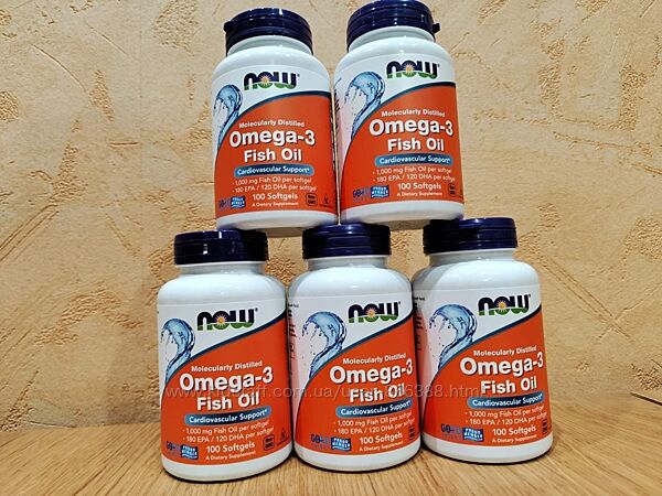 NOW Foods, рибячий жир з омега-3, 1000 мг, 180 мг ЕПК та 120 мг ДГК, 100шт