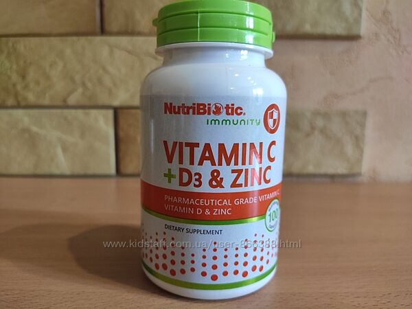 NutriBiotic, Immunity, вітаміни C  D3 та цинк, 100 капсул