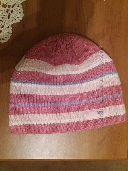 Красивая детская шапка для девочки розовая в полоски