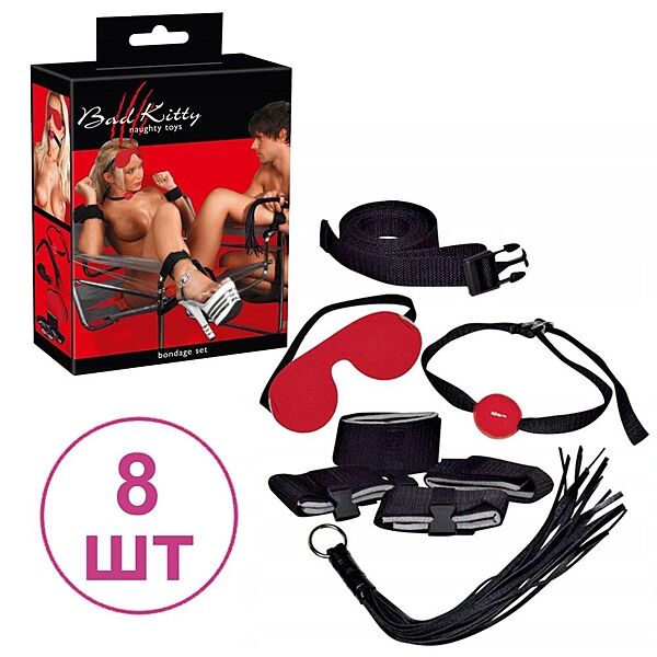 БДСМ набор Bad Kitty 8 аксессуаров BDSM для садо мазо атрибутика