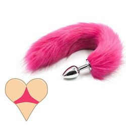 Анальная пробка с пушистым розовым хвостом 43 см искусственный мех диаметр 2.5 см