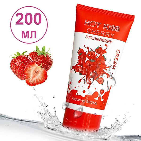 Смазка лубрикант на водной основе со вкусом клубники 200 мл HOT KISS