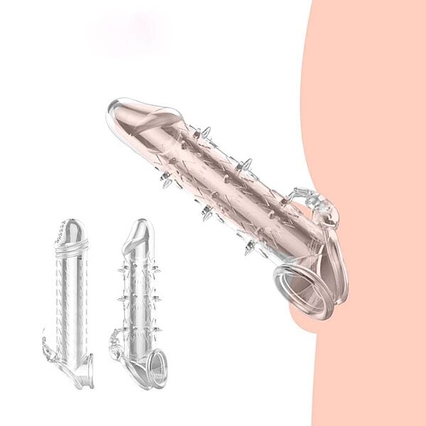 Рельефная насадка многоразовый прозрачный презерватив с клиторальным стимулятором