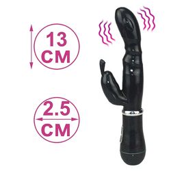Женский двойной вибратор кролик черного цвета 12 режимов вибрации Bunny Vibrator