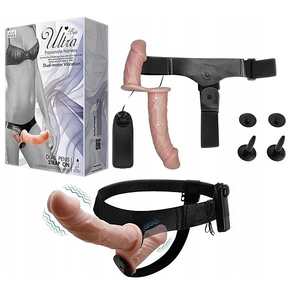 Двойной страпон с двойной вибрацией двойное удовольствие Ultra Passionate Harness Strap-On