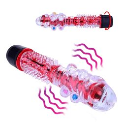 Вибратор вагинальный унисекс с дополнительной стимуляцией усиками и шариками Jelly Vibrator Красного цвета