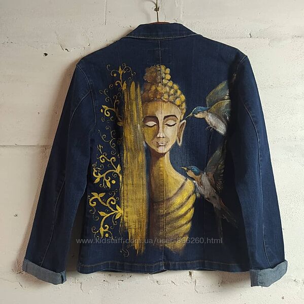Джинсовый пиджак с Буддой, золотым рисунком