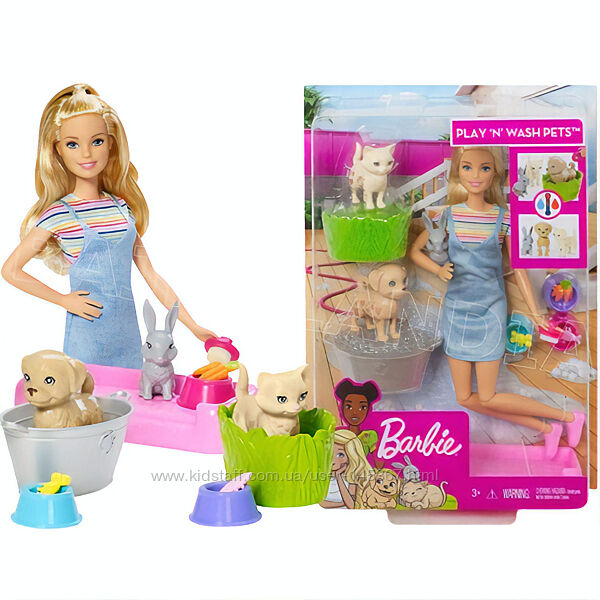 Барби купай питомцев и играй с животными Barbie Play N Wash Pets