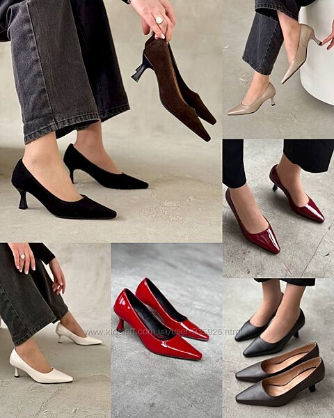Молочні, бежеві, червоні, чорні, шоколад, бордо туфлі на підборах 6 см