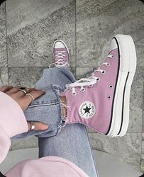 Трендові рожеві високі кеди converse all star на платформі оригінал