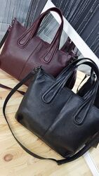 Женская кожаная сумка шоппер белая черная вместительные сумки большие ТОП