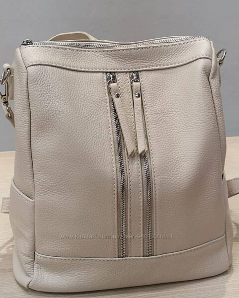 кожаный женский рюкзак Италия белый и тауп Итальянский натуральная кожа 