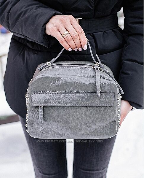 Сіра Італійська шкірянажіноча сумка через плече стильна молодіжна кроссбоді